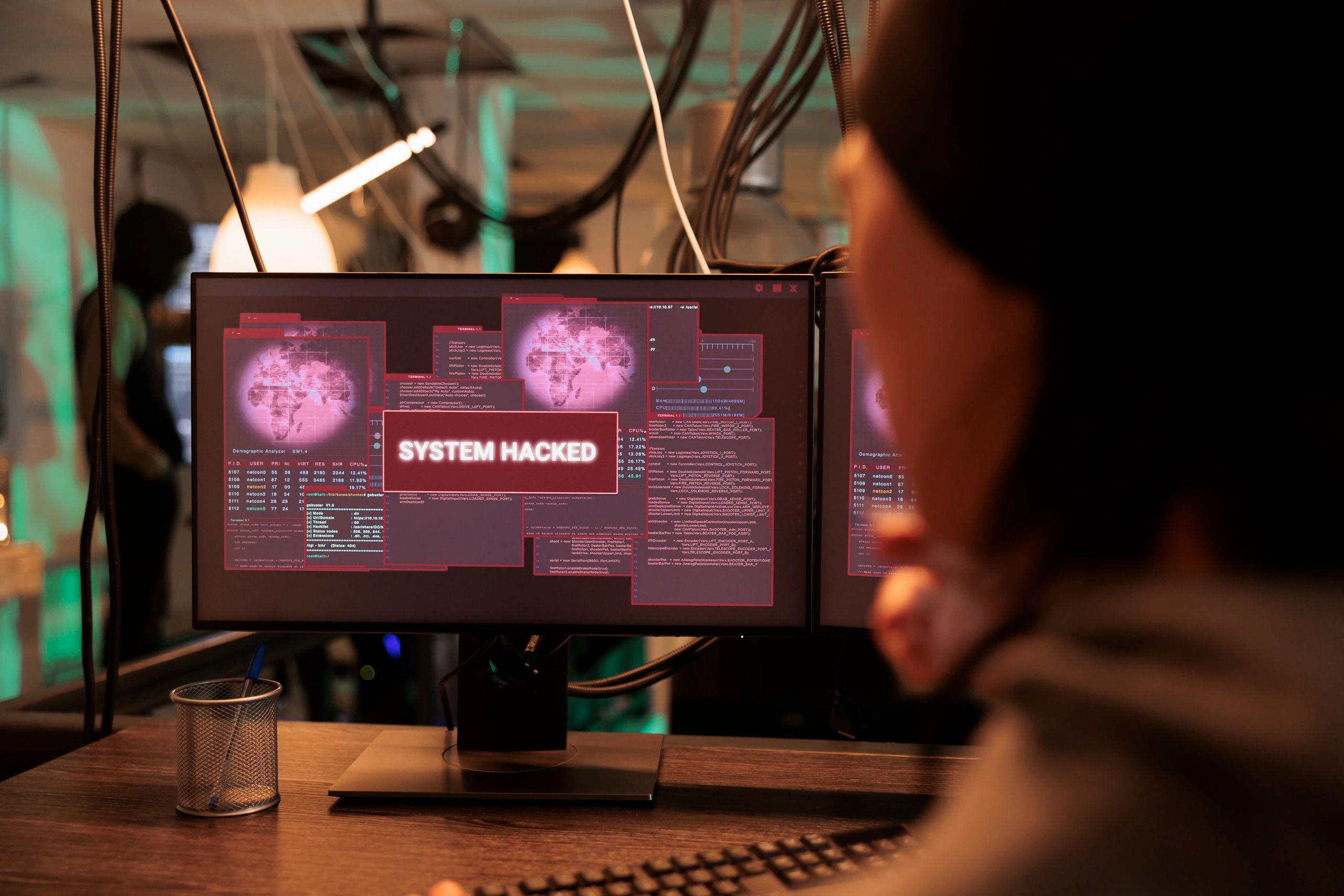 Cybersecurity monitoring dashboard on a computer screen